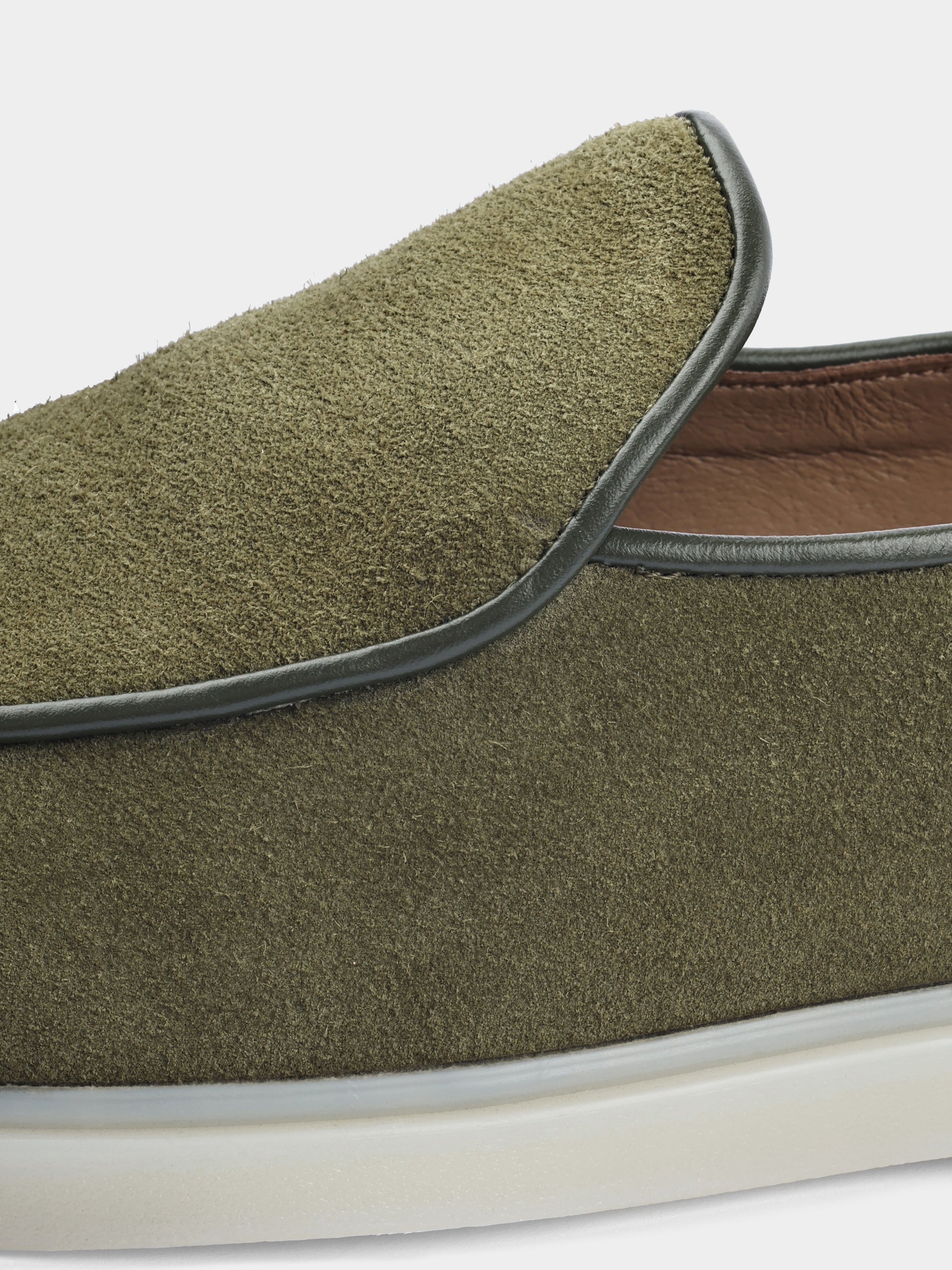 Oliwkowe Zamszowe Loafersy Denno - obrazek 5