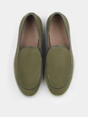 Oliwkowe Zamszowe Loafersy Denno