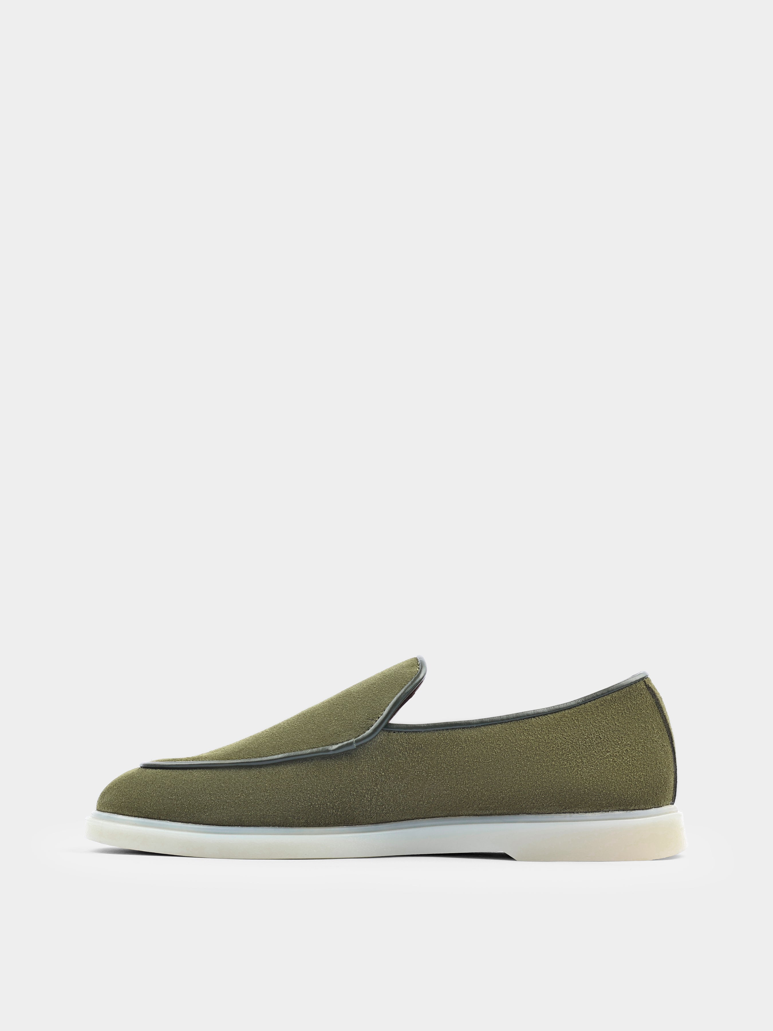 Oliwkowe Zamszowe Loafersy Denno - obrazek 3