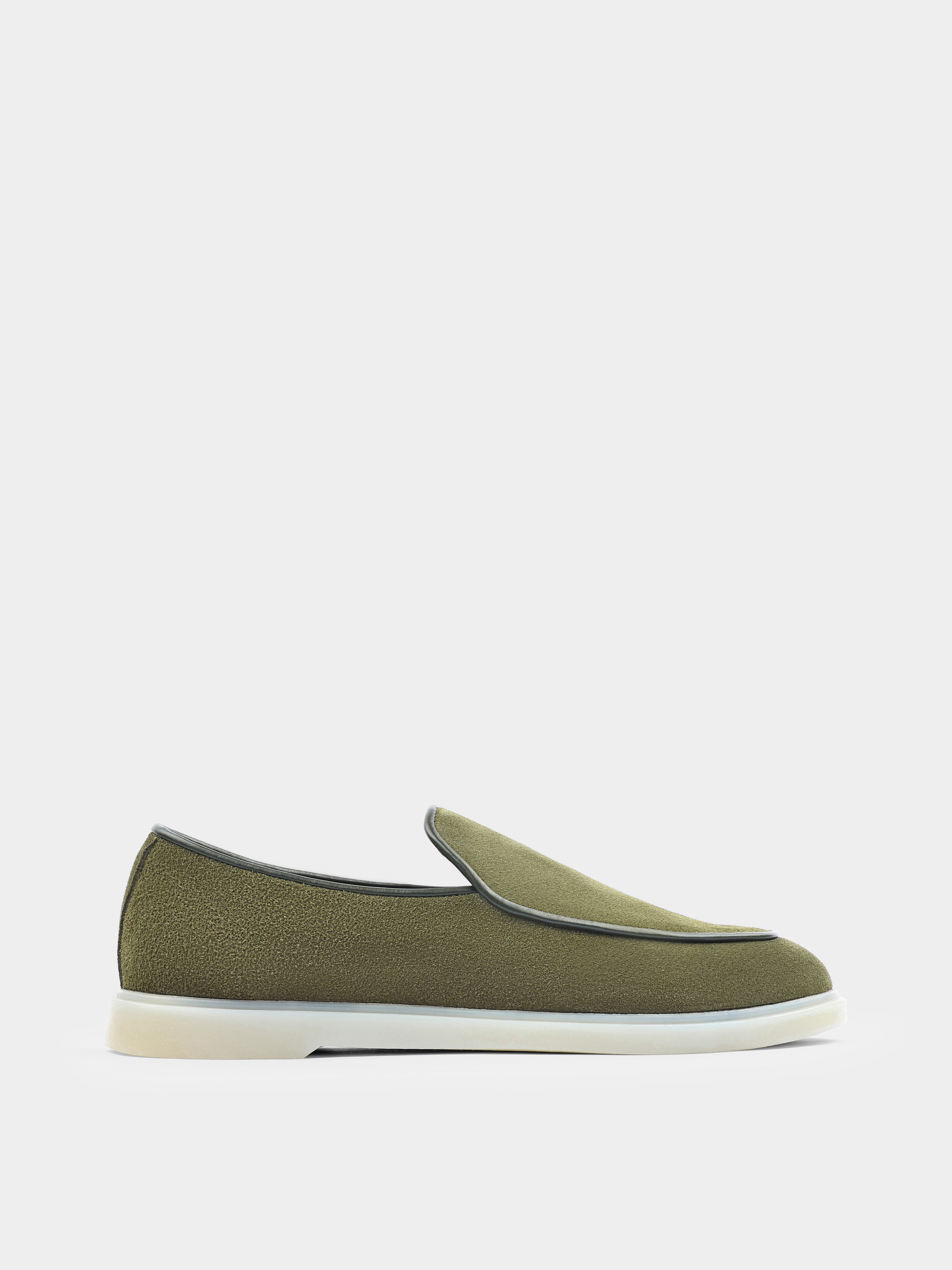 Oliwkowe Zamszowe Loafersy Denno - obrazek 2