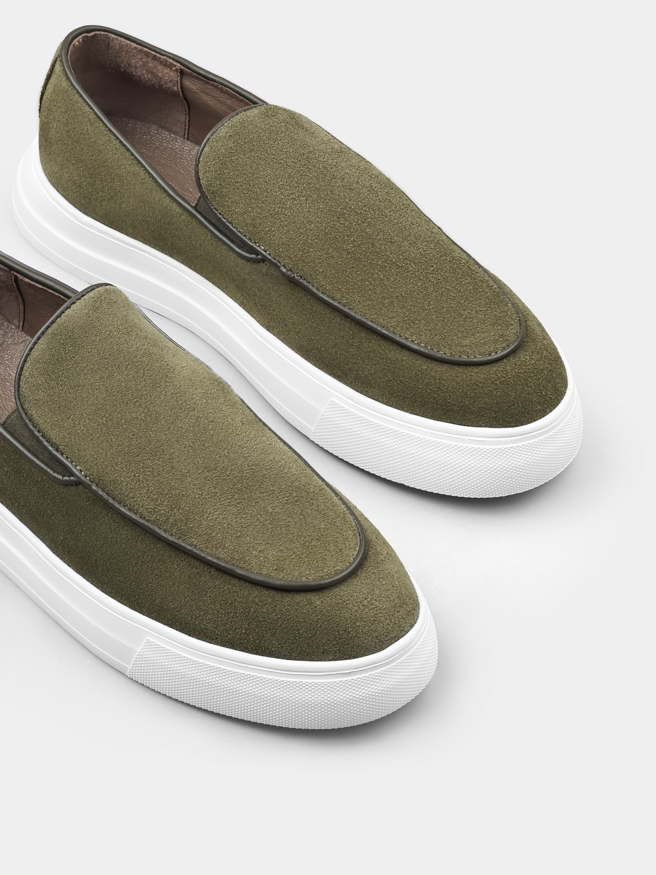 Oliwkowe Zamszowe Loafersy Oscuro - obrazek 4