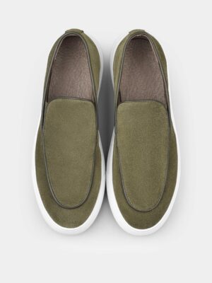 Oliwkowe Zamszowe Loafersy Oscuro