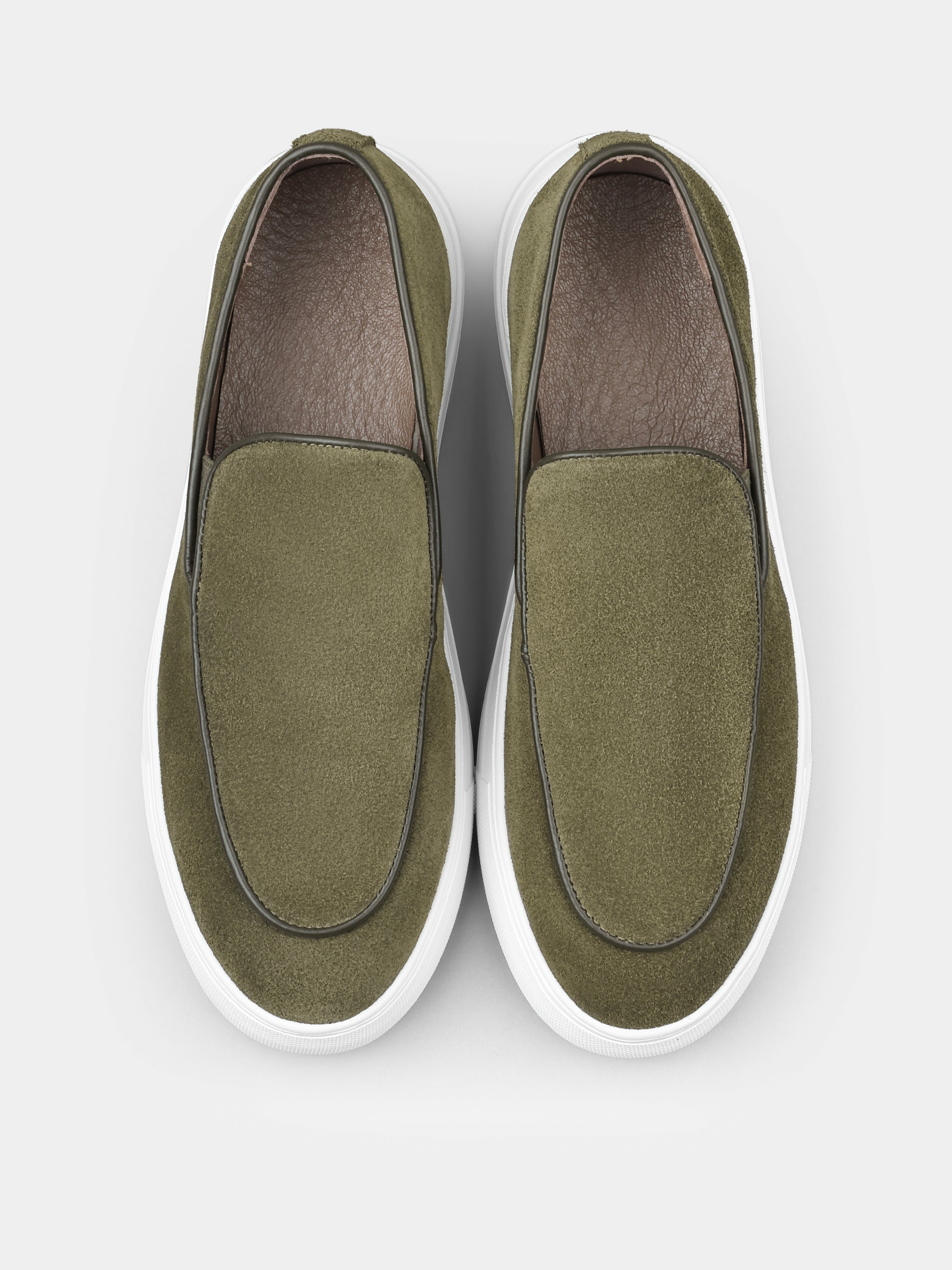 Oliwkowe Zamszowe Loafersy Oscuro