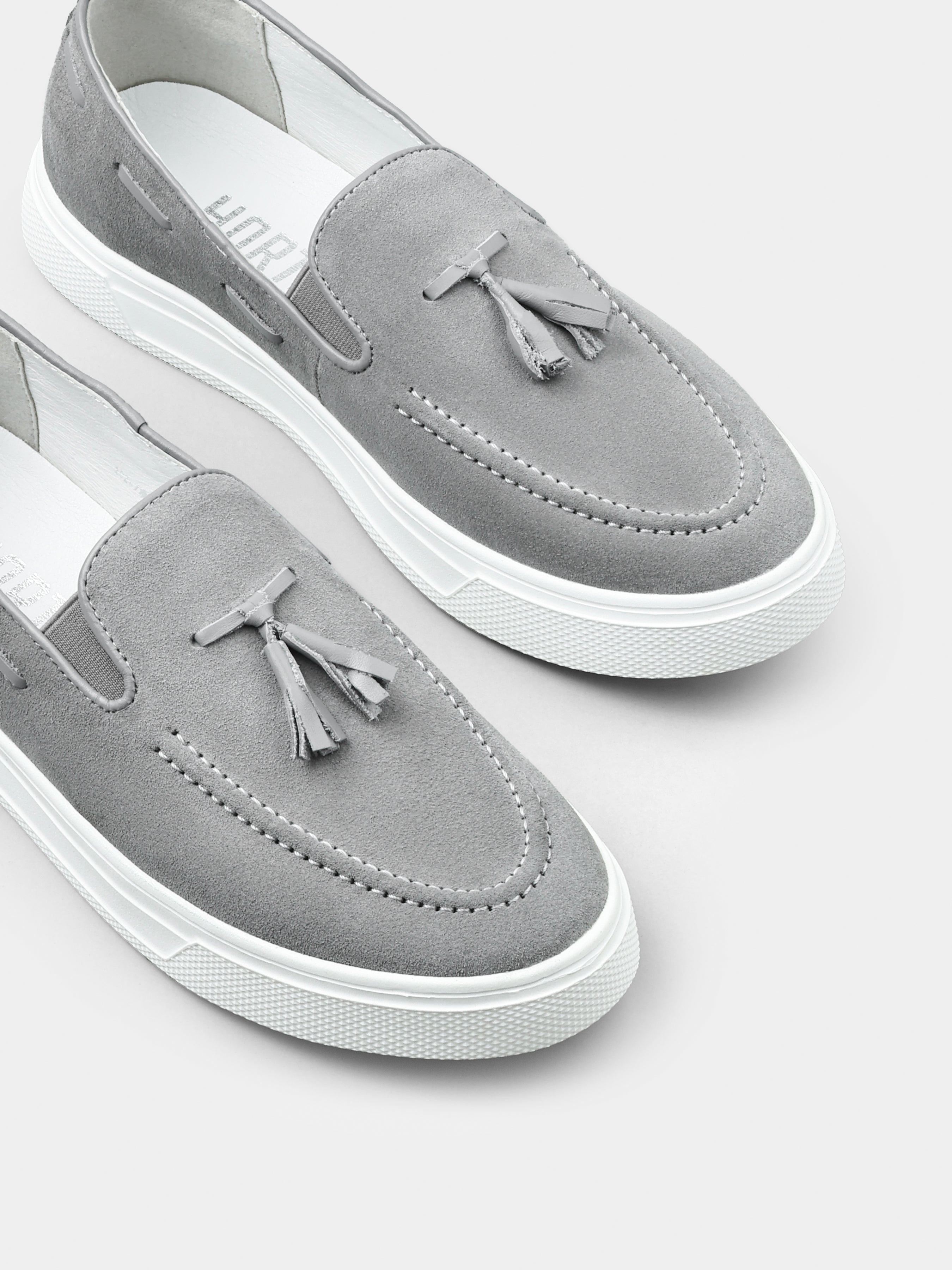 Szare Zamszowe Loafersy Spectr - obrazek 4