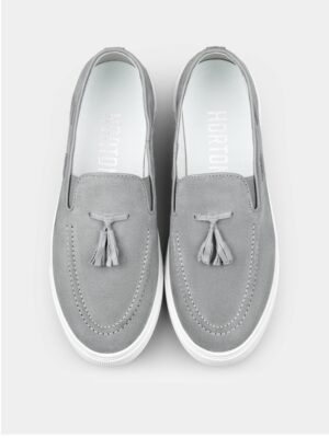 Szare Zamszowe Loafersy Spectr