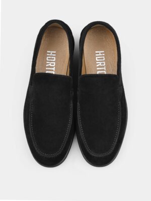 Czarne Zamszowe Loafersy Fenda