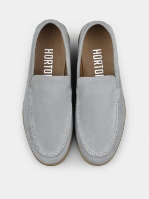 Szare Zamszowe Loafersy Fenda