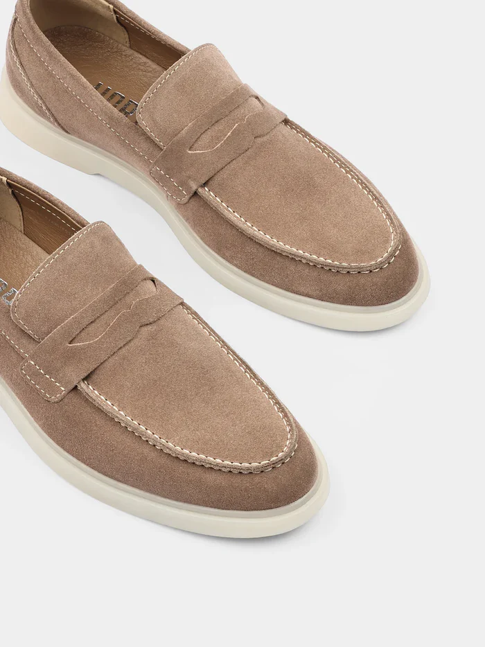 Beżowe Zamszowe Loafersy Prospero - obrazek 4