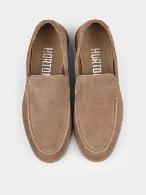 Beżowe Zamszowe Loafersy Fenda