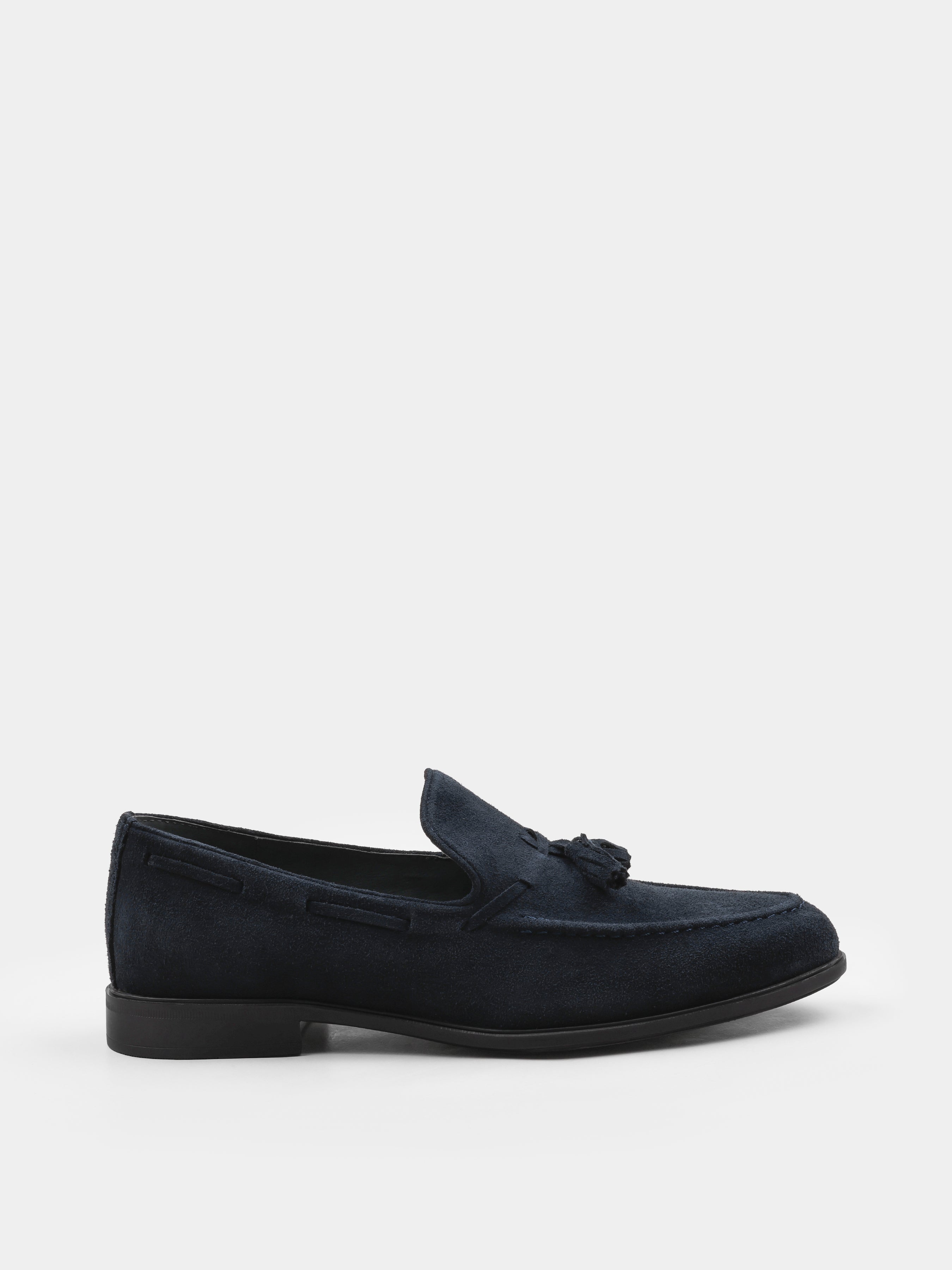 Granatowe Zamszowe Loafersy Frandi - obrazek 2