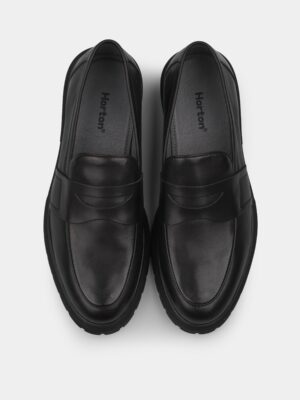 Czarne Skórzane Loafersy Foret