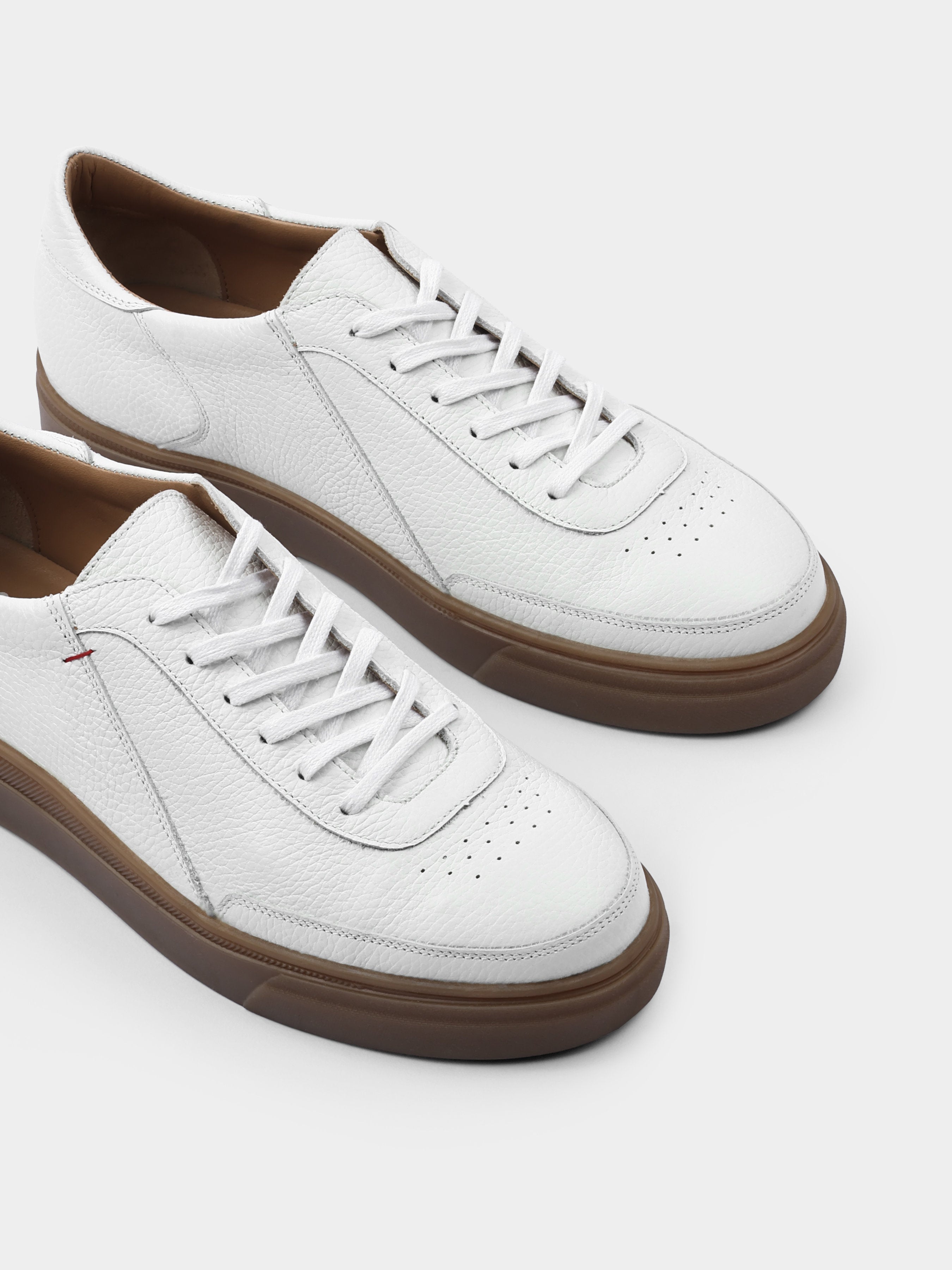 Biało-Brązowe Skórzane Trampki Apache - obrazek 5