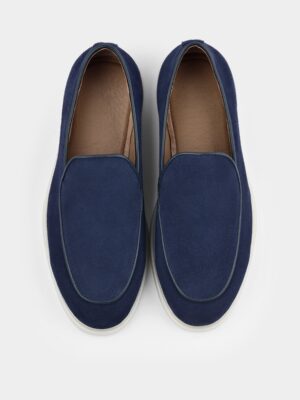 Granatowe Zamszowe Loafersy Denno